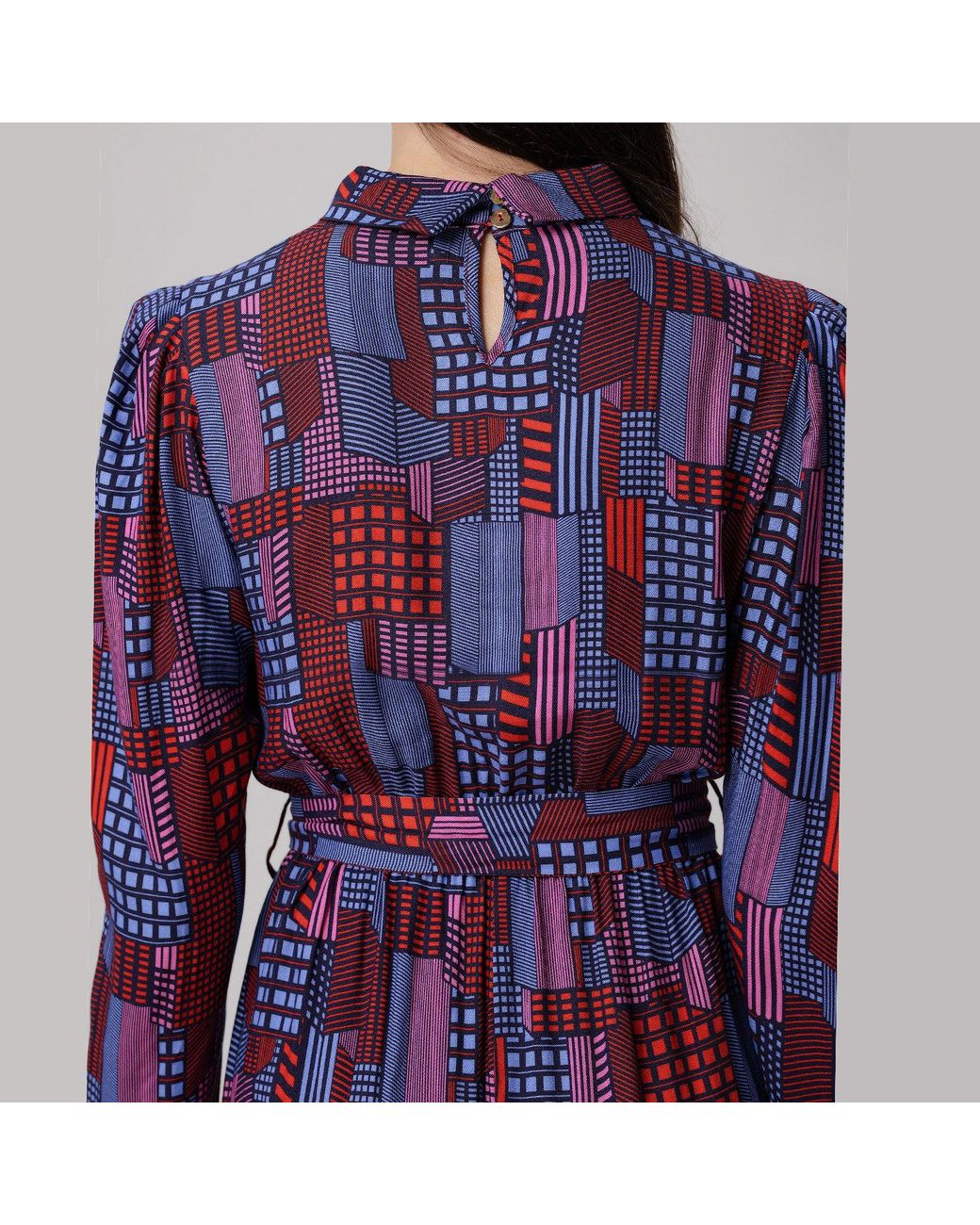 Smart and Joy Purple Geometric Print Viscose Midi Shirt Dress