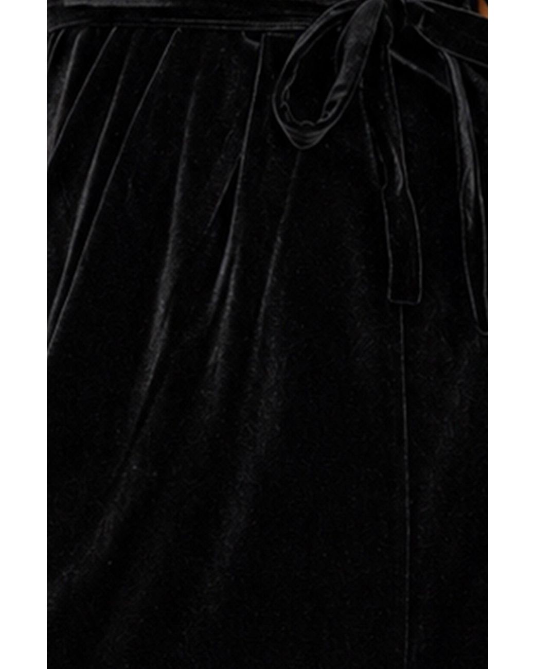 Yumi' Black Velvet One Shoulder Midi Dress