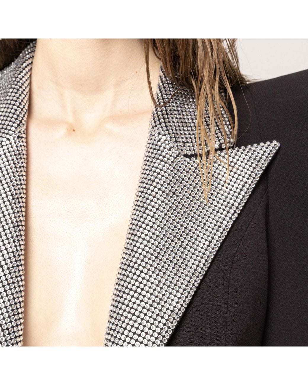 Nissa Black Crystal-Embellished Cropped Blazer