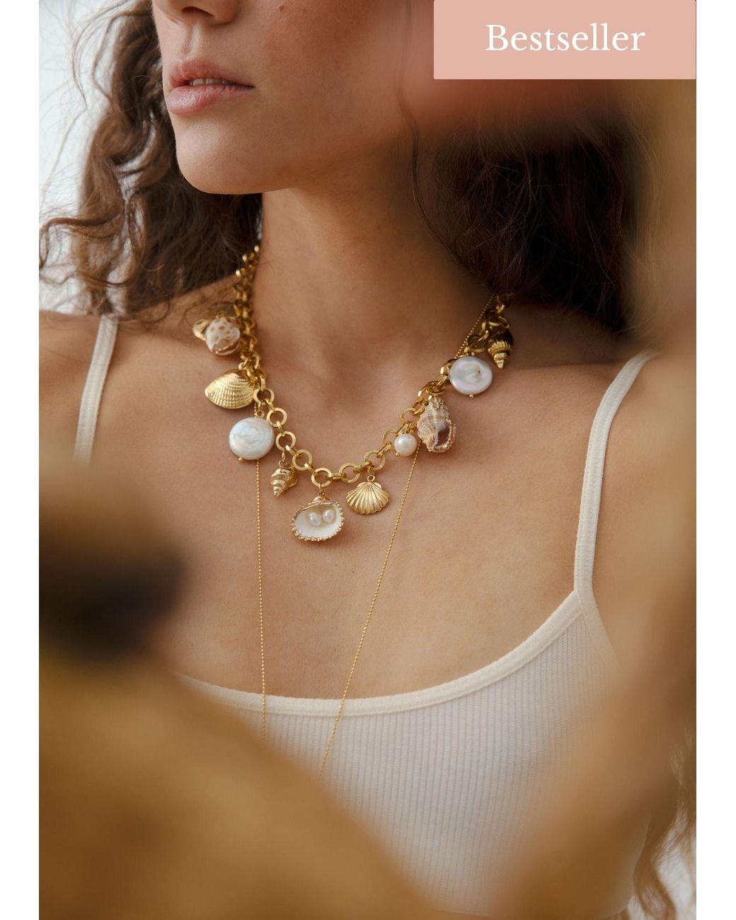 Carolina Benoit Metallic Kailua Seashells And Pearls Necklace