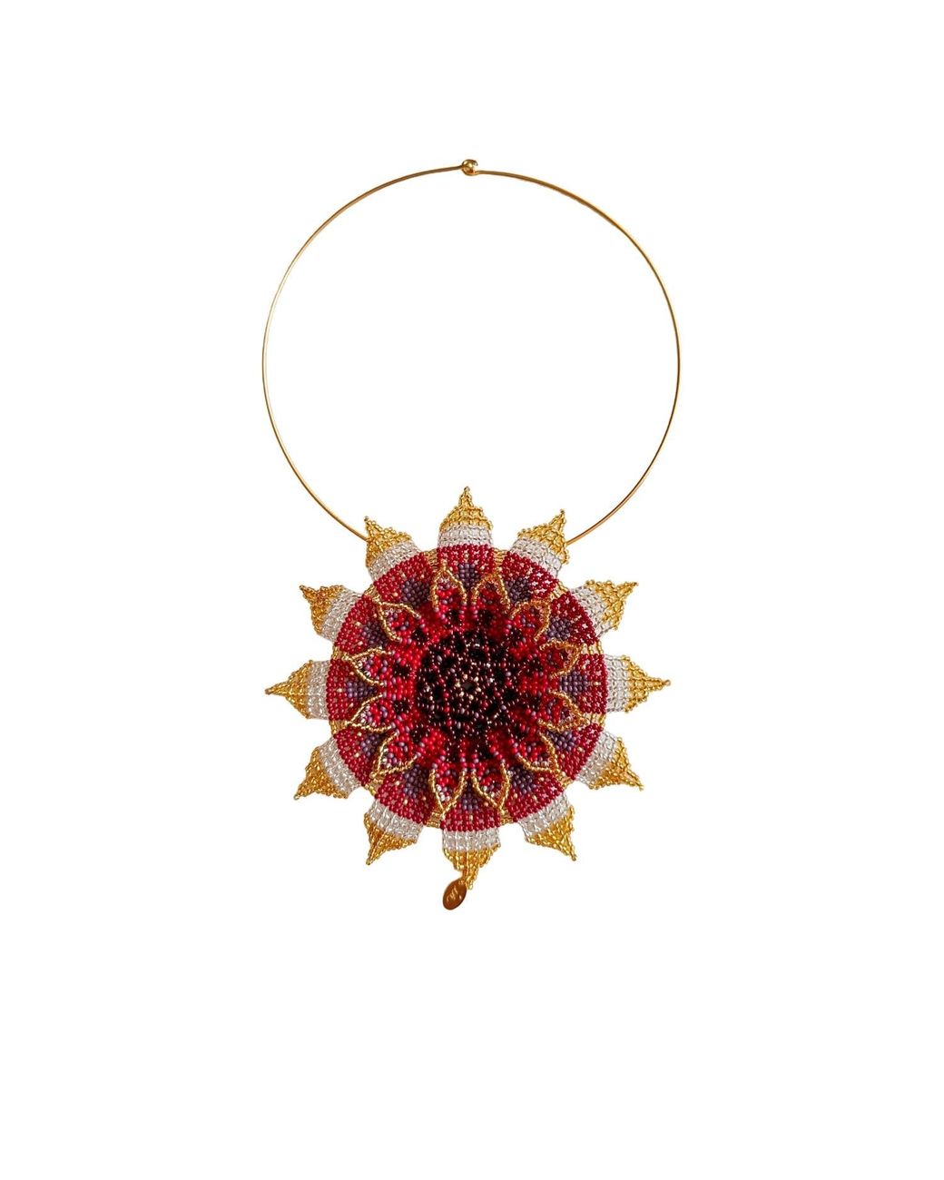 Iliana Arrazola Red Flower Choker, Glass Beads, Beaded Jewelry