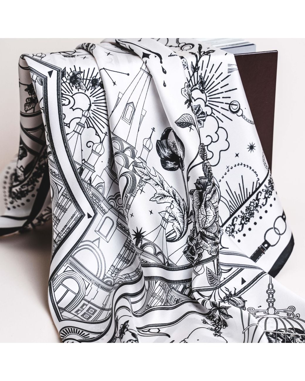 Silk and Bears Blue Monochrome Nautical Mulberry Silk Twill Scarf — Hand-Rolled Hem