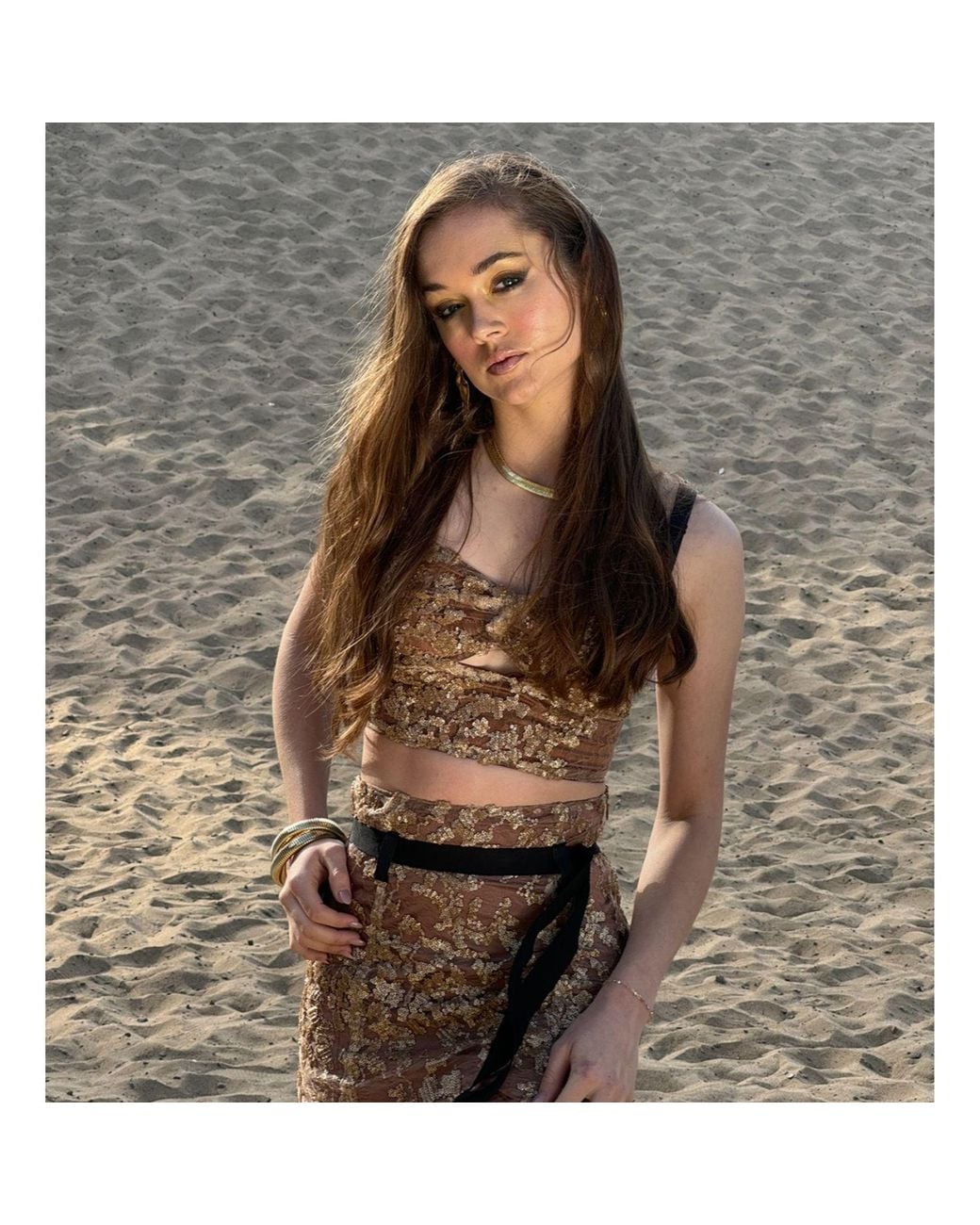 LAHIVE Natural Genevive Sequin Skirt