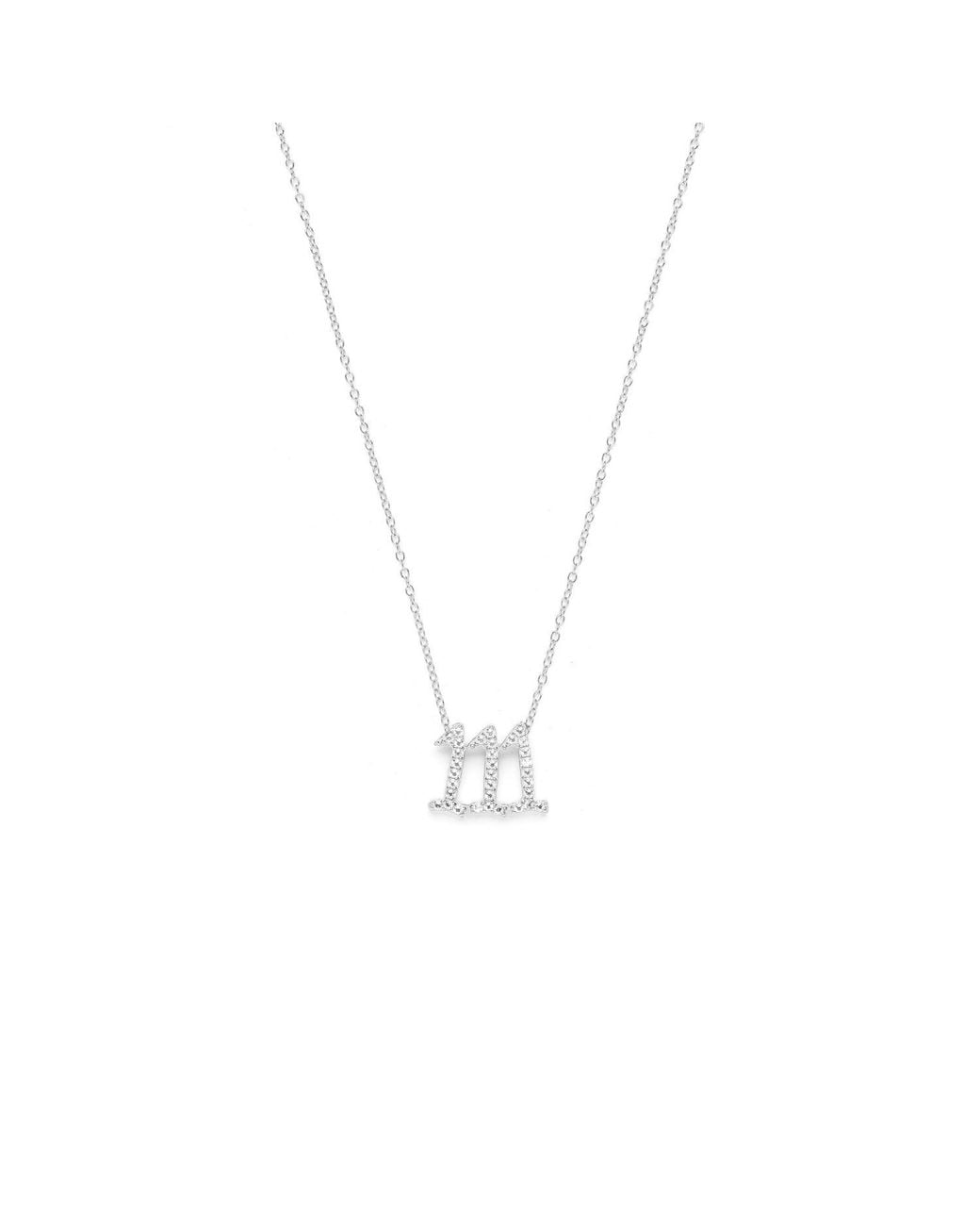 Seven Saints Metallic One, One, One Angel Number Manifestation Necklace, Topaz, Rhodium