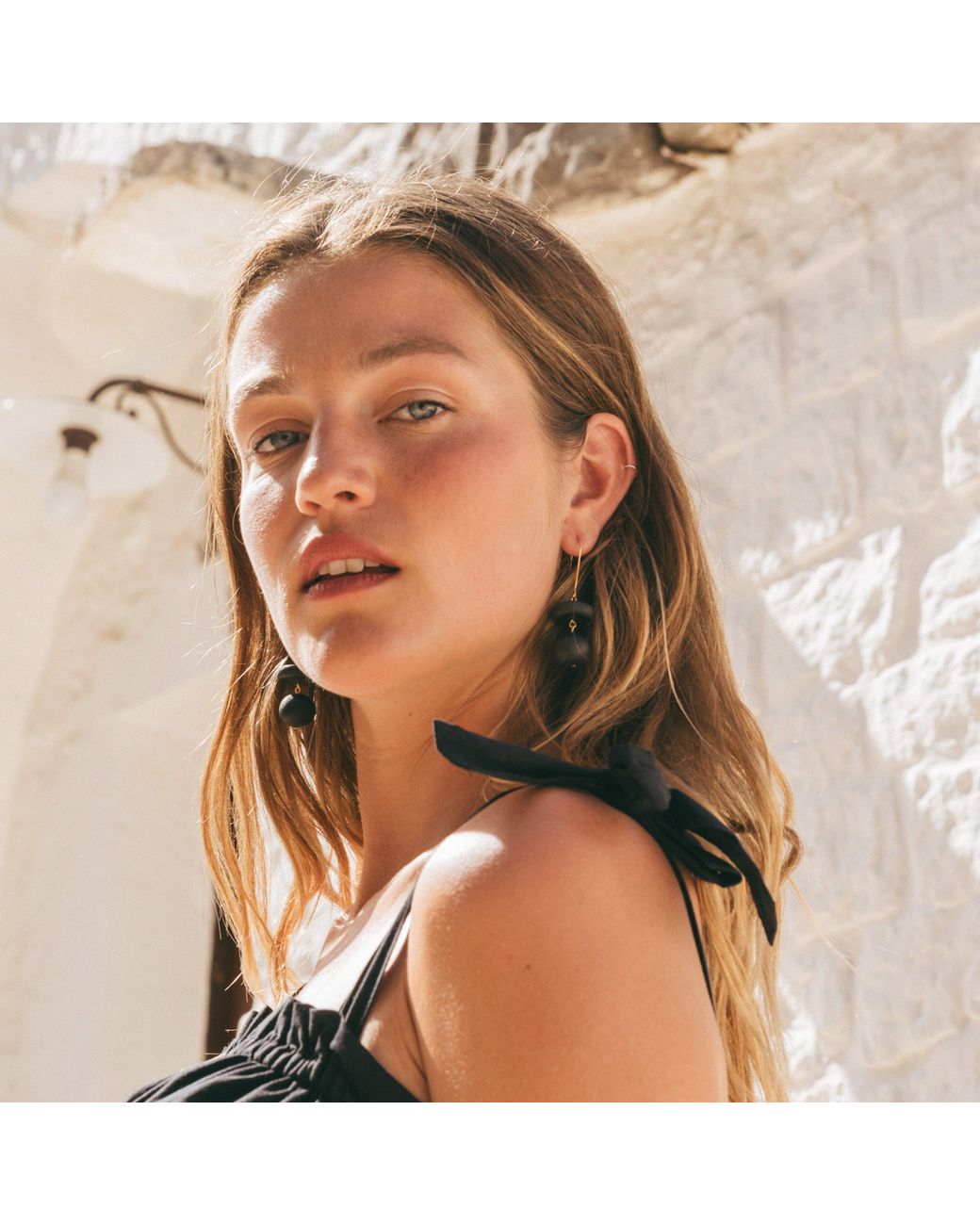 By Chavelli Black Bead Dangle Earrings