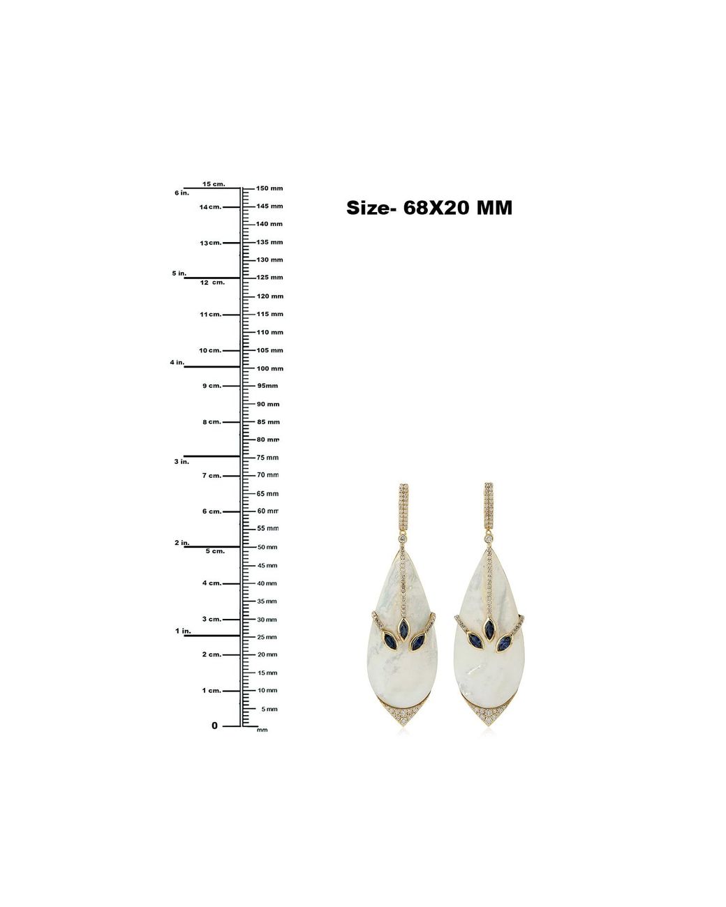 Artisan Metallic Natural Mother Of Pearl Sapphire Dangle Earrings 18k Yellow Gold Diamond