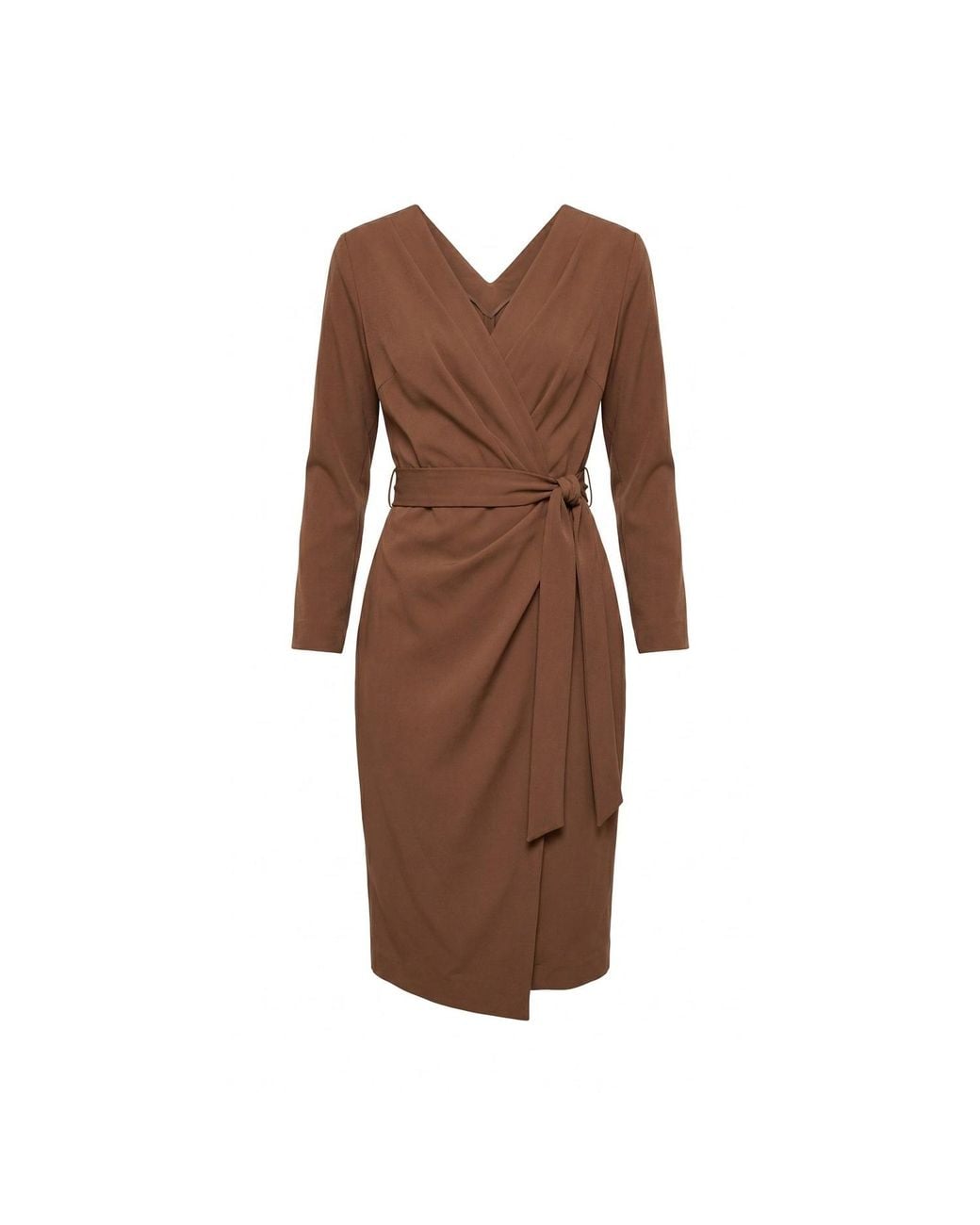 concept A trois Brown Caramel Long-Sleeved Wrap Cocktail Dress