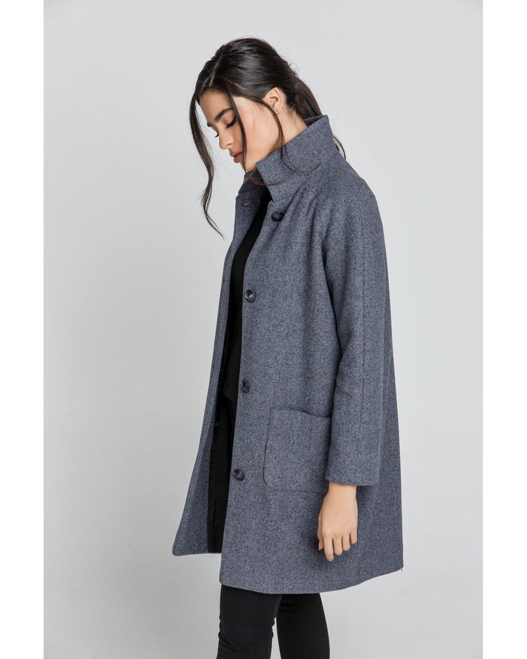 Conquista Blue Wool Blend Melange Coat By Fashion