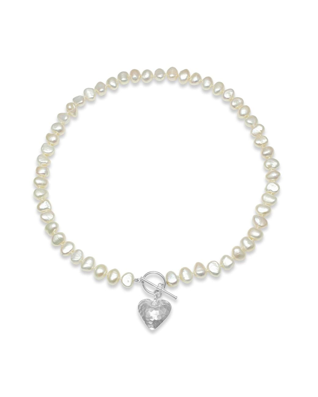 Pearls of the Orient Online Metallic Amare Single Strand Irregular Cultured Freshwater Pearl Necklace With Hammered Heart
