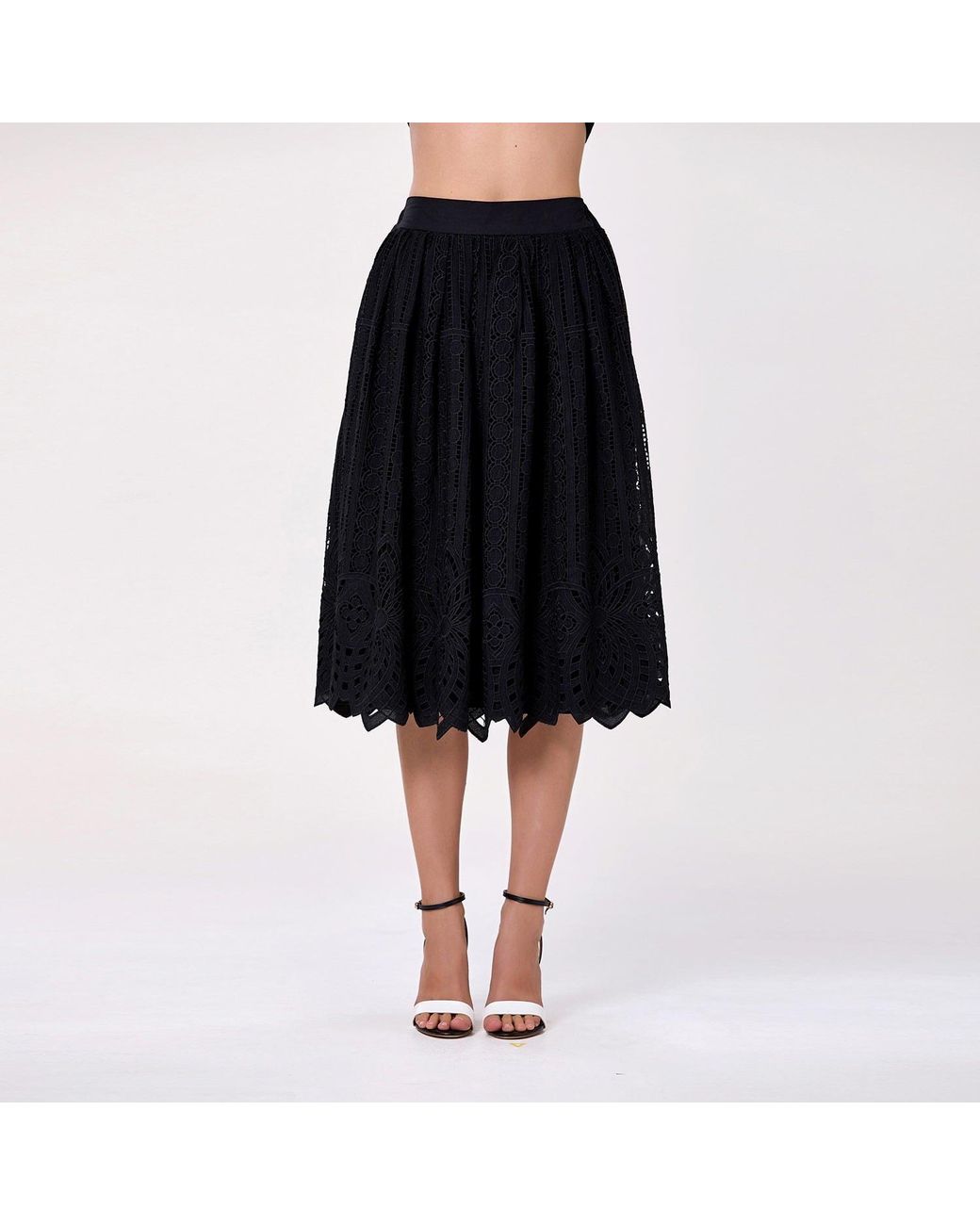 Smart and Joy Black Embroidered Cotton Midi Skirt