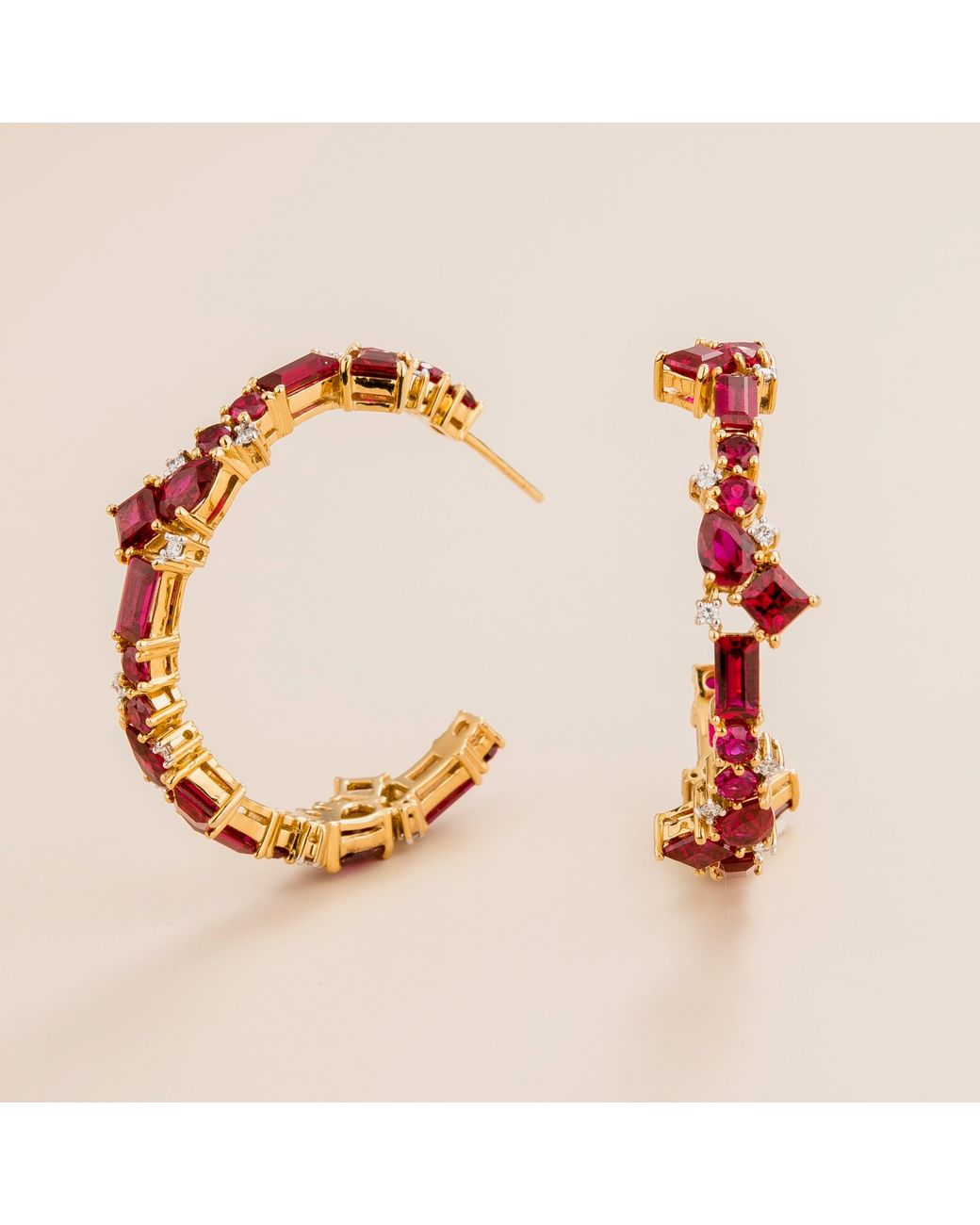 Juvetti Metallic Ruby And Diamond Lanna Hoop Earrings