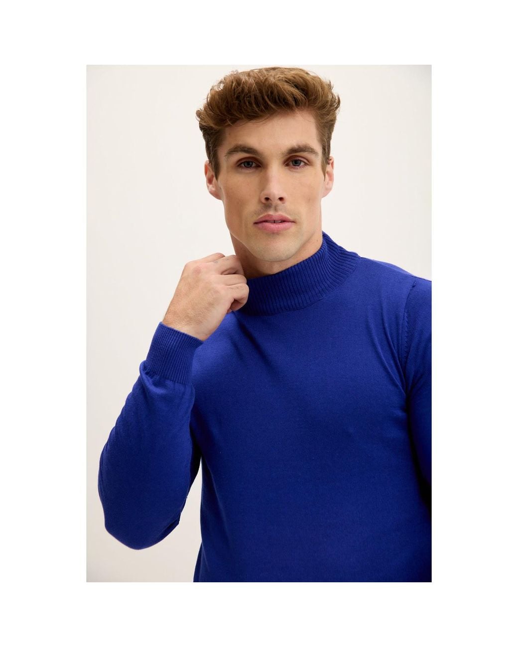 Ron Tomson Blue Mock Neck Sweater for men