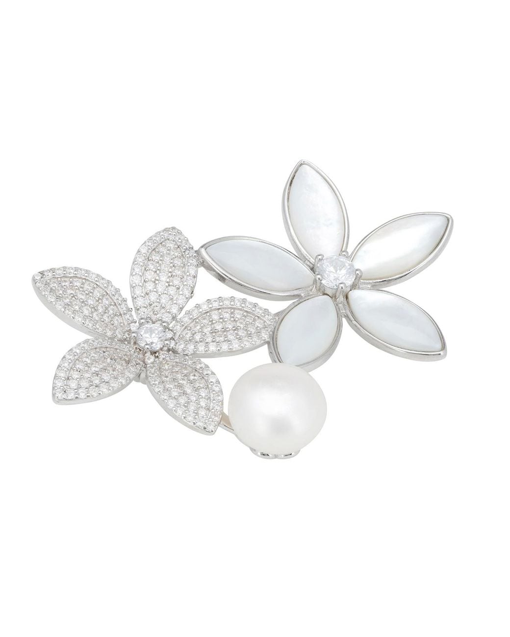 Latelita London White Everlasting Blossoms Mother Of Pearl Brooch