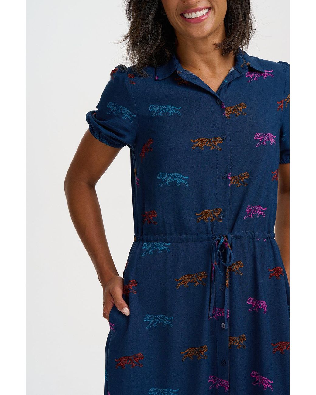 Sugarhill Blue Cassandra Midi Shirt Dress Petrol Tiger