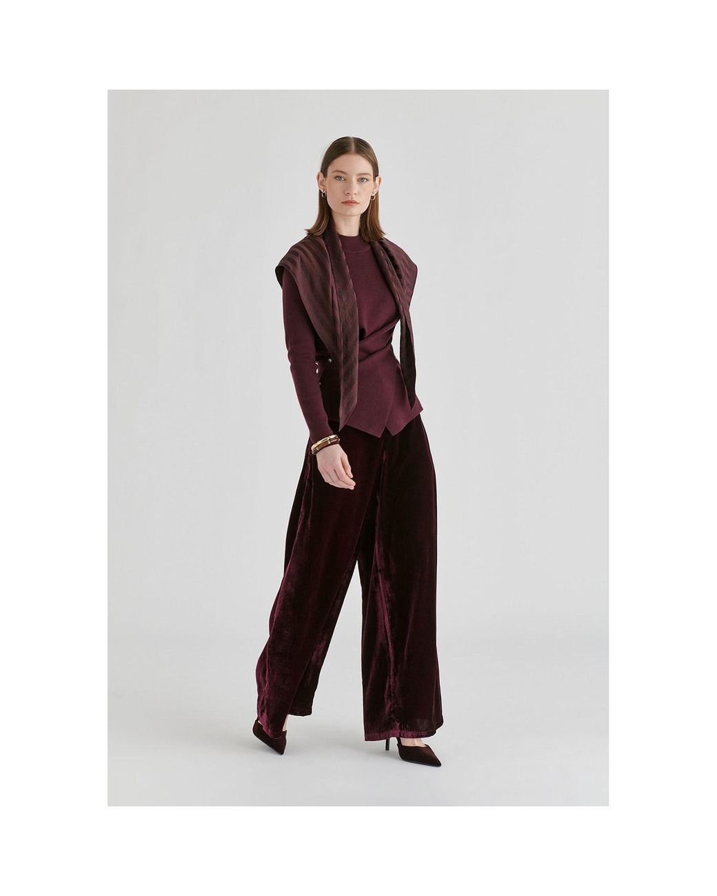 Paisie Purple Wrap Front Knit Top With Mock Neck And Button Detail