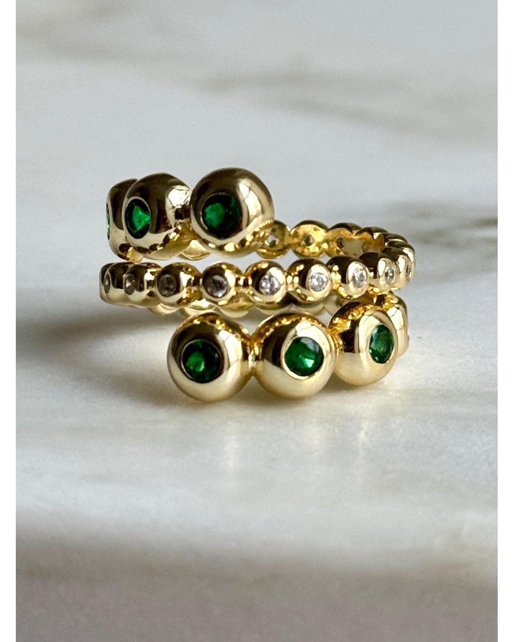 Laura Gray Green Gilt Sterling Bezel Emerald Crystal Ring