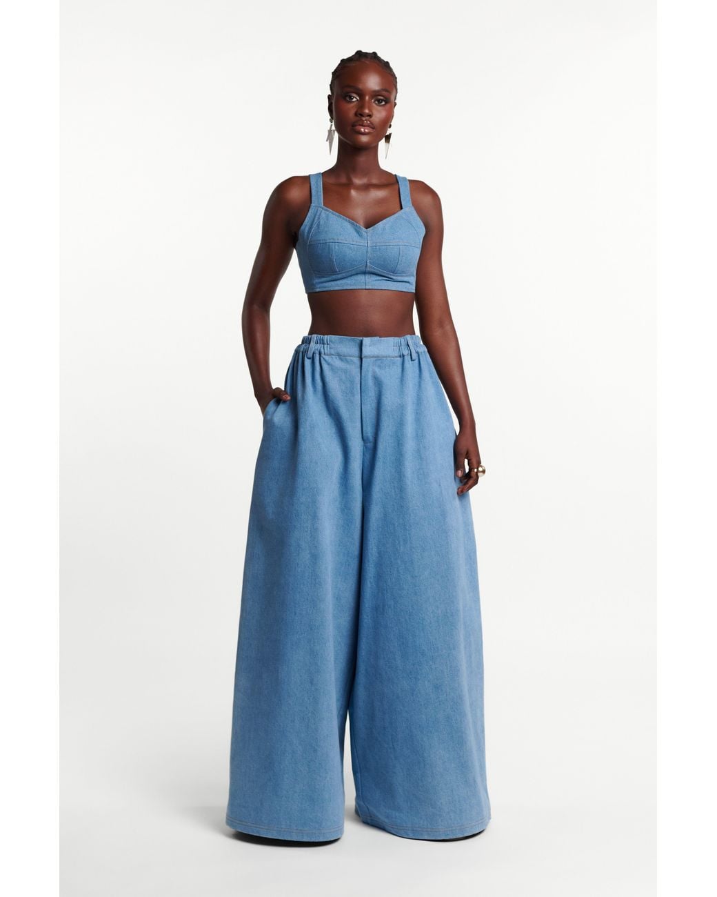 Ofuure Blue Light Denim Serena Crop Top