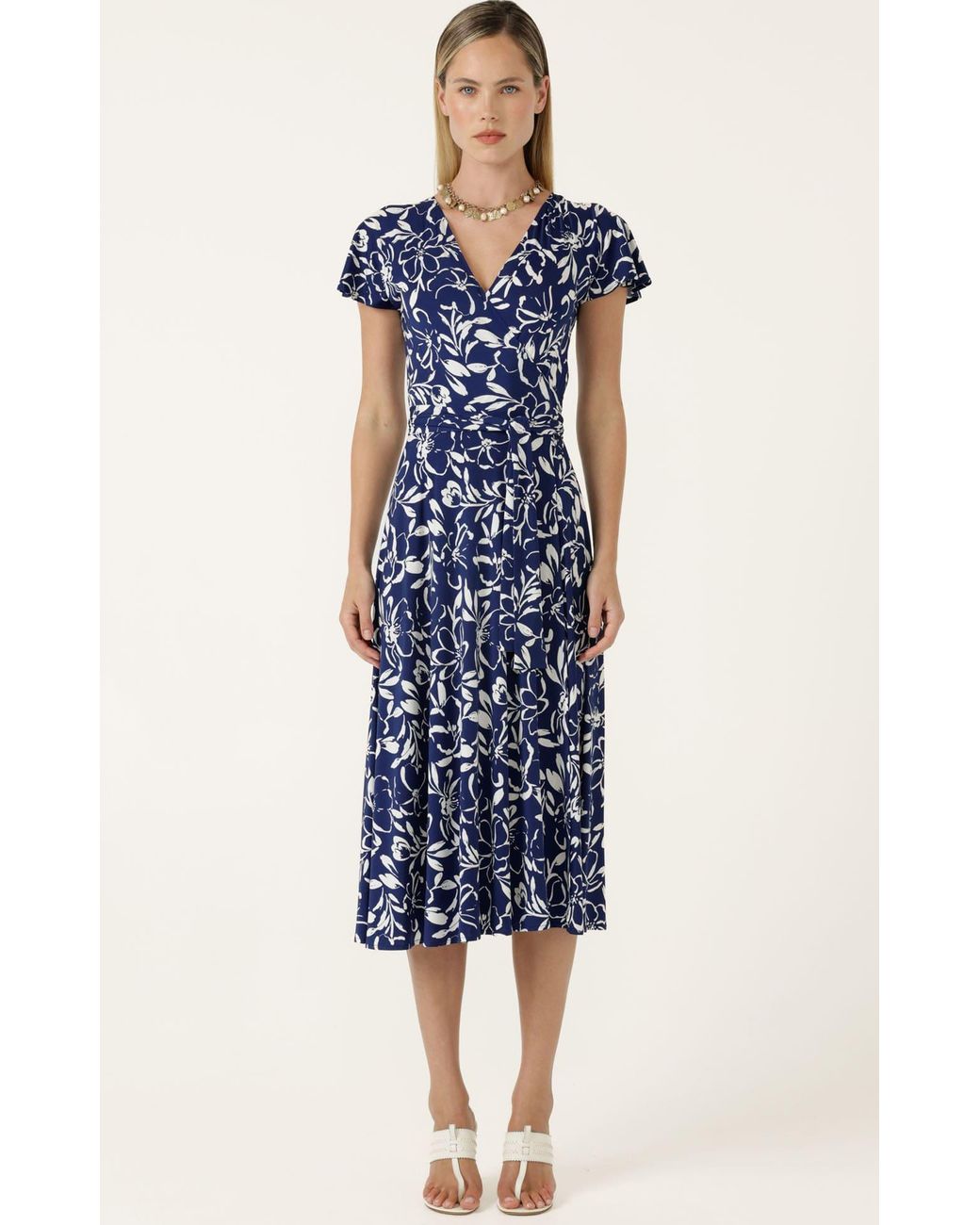 SACHA DRAKE Blue Reverse Wrap Midi Dress