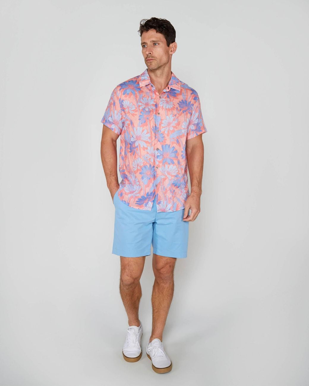 Lords of Harlech Pink Sergio Springtime Linen Shirt for men