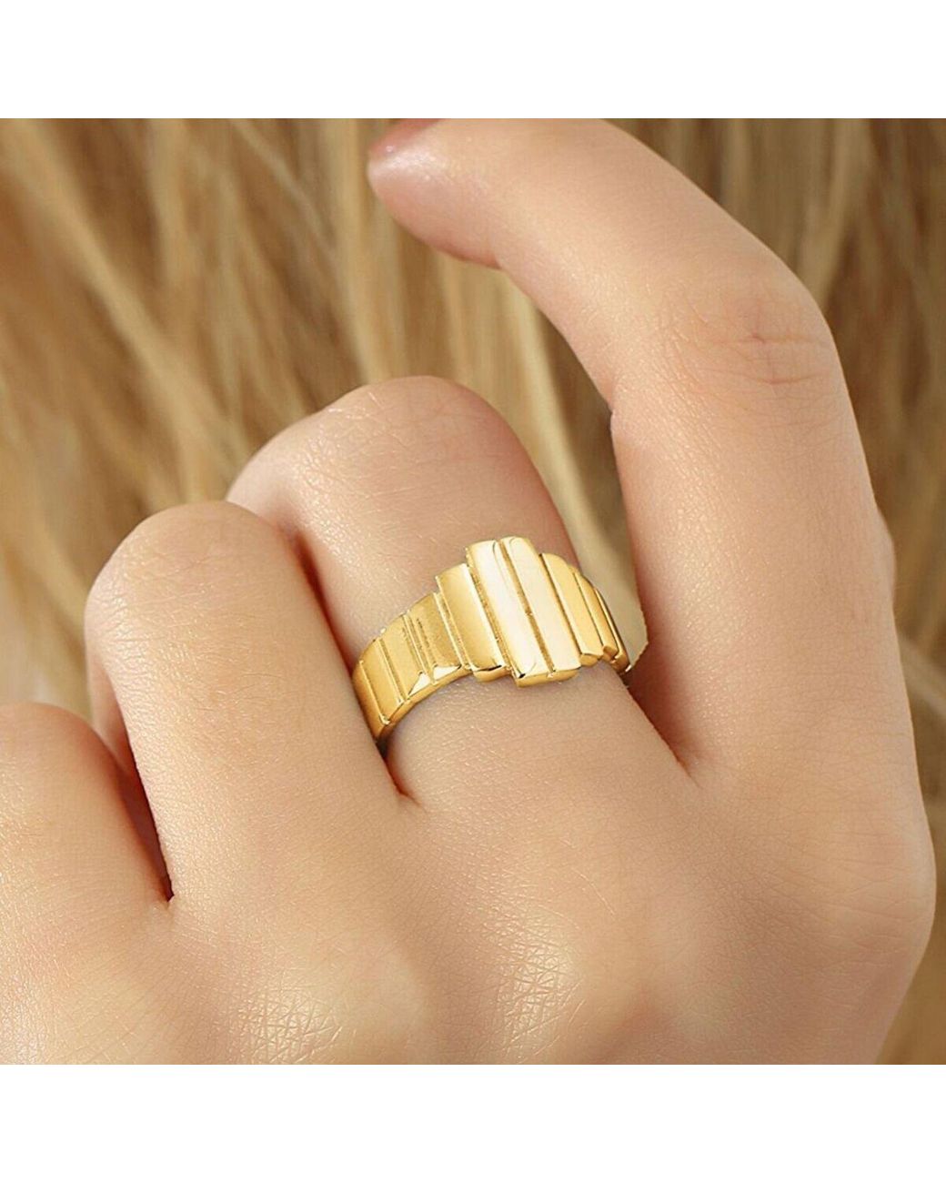 Spero London Metallic Multi Layered Rectangular Sterling Ring