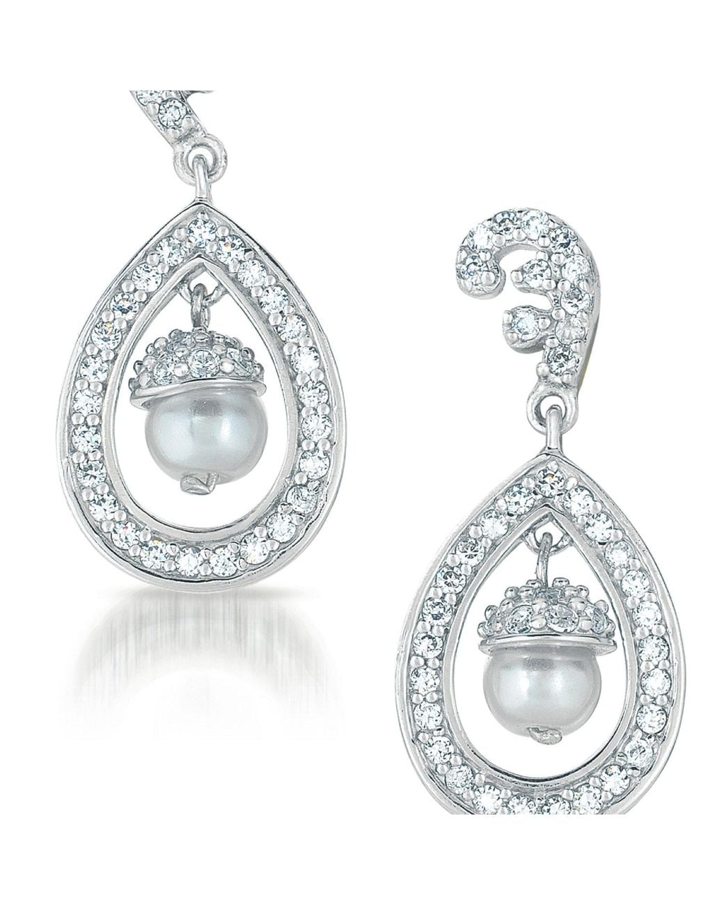 Genevive Jewelry White Cubic Zirconia Sterling Plated Teardrop Bead Earrings