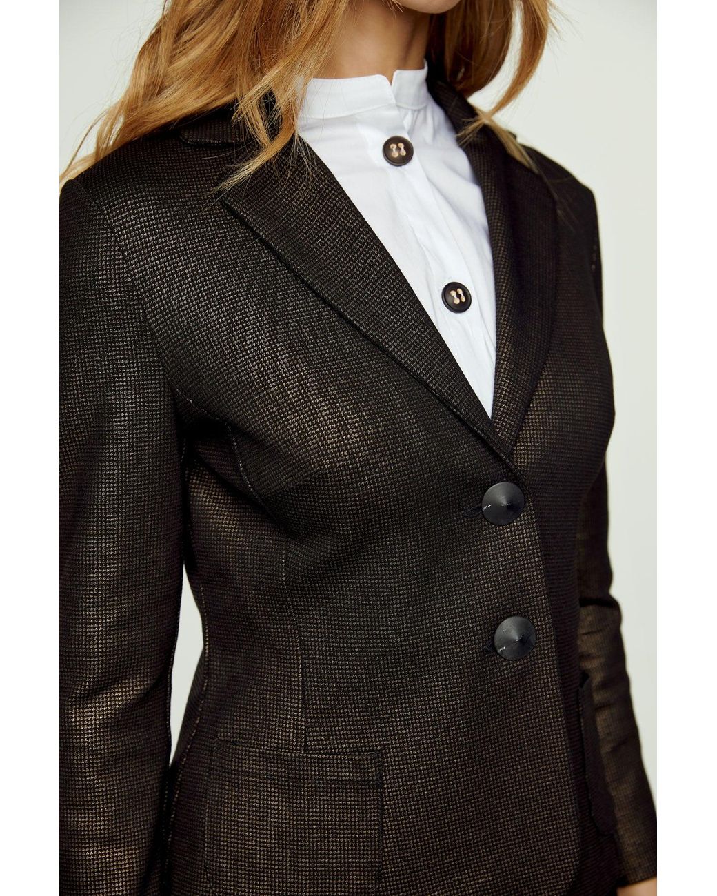 Conquista Black Fitted Print Punto Di Roma Jacket With Patch Pockets