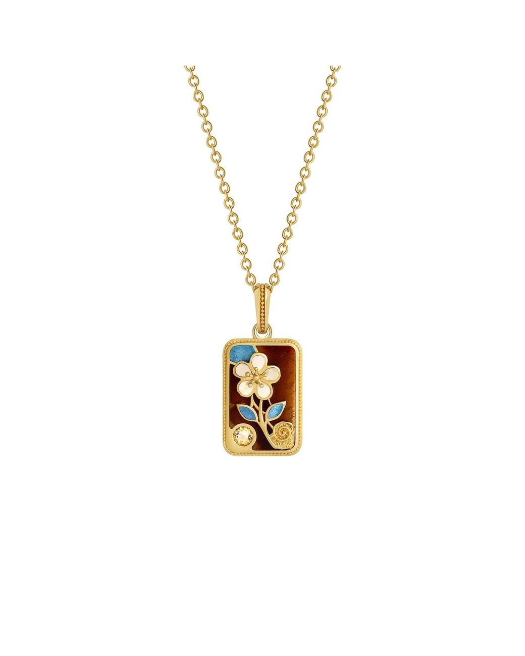 Karma and Luck Metallic Golden Bloom Flower Tile Multi-Stone Mahjong Necklace