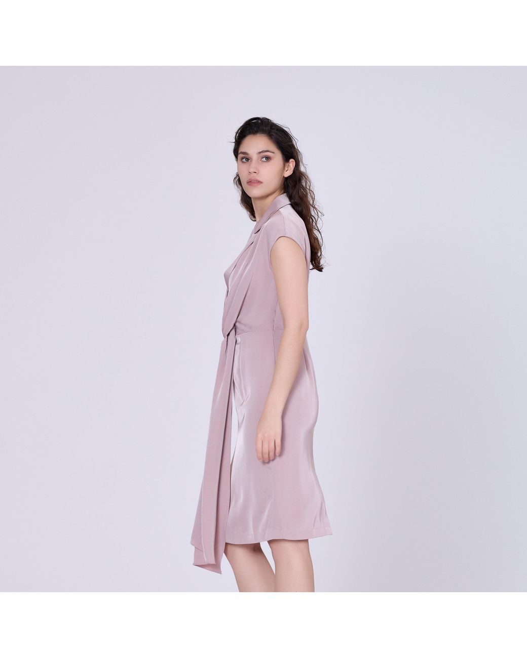 Smart and Joy Gray Asymmetrical Dress With Draped Panel