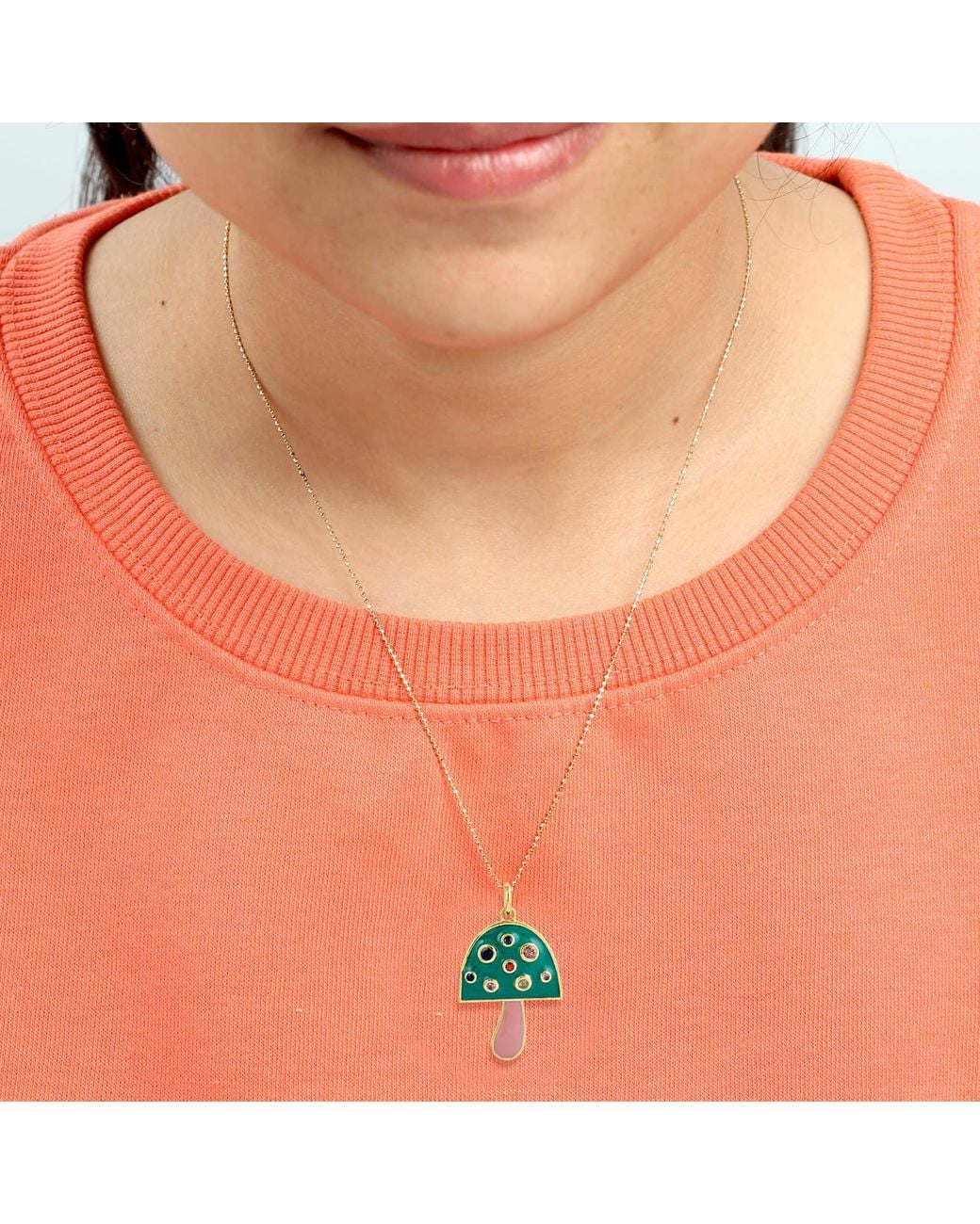 Artisan Blue 14K Bezel Sapphire & Enamel Mushroom Pendant