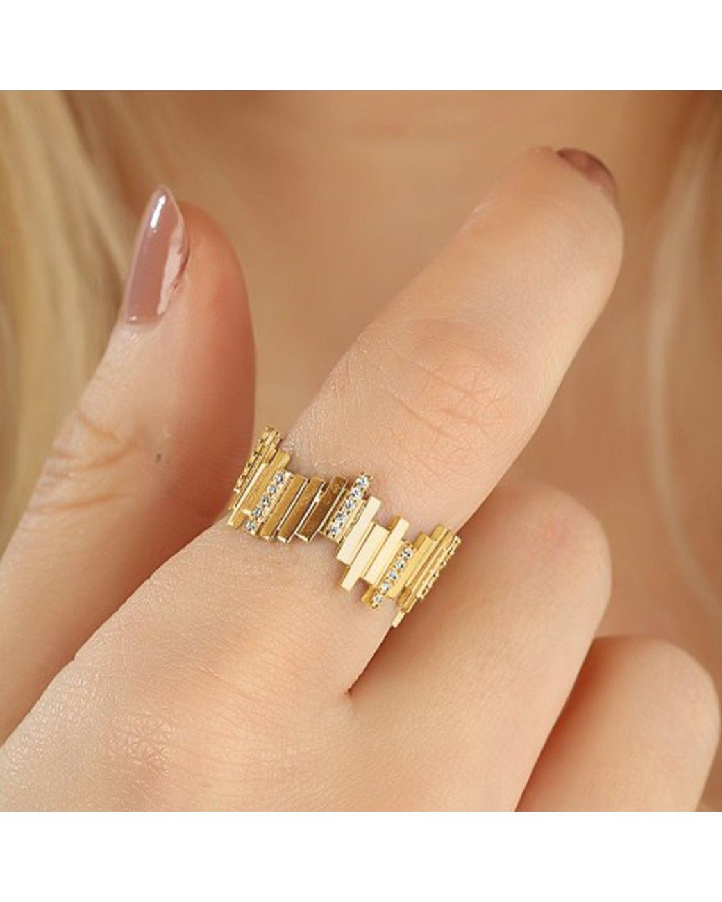 Spero London Metallic New Multiple Bar Sterling Ring