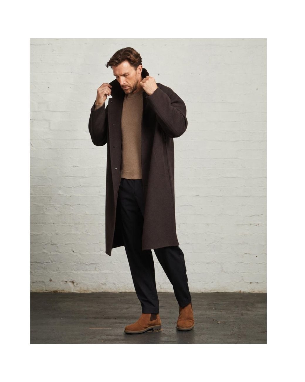 Wolves Color In Guards London Oscar Wool Blind-Seam Overcoat in Black for Men | Lyst