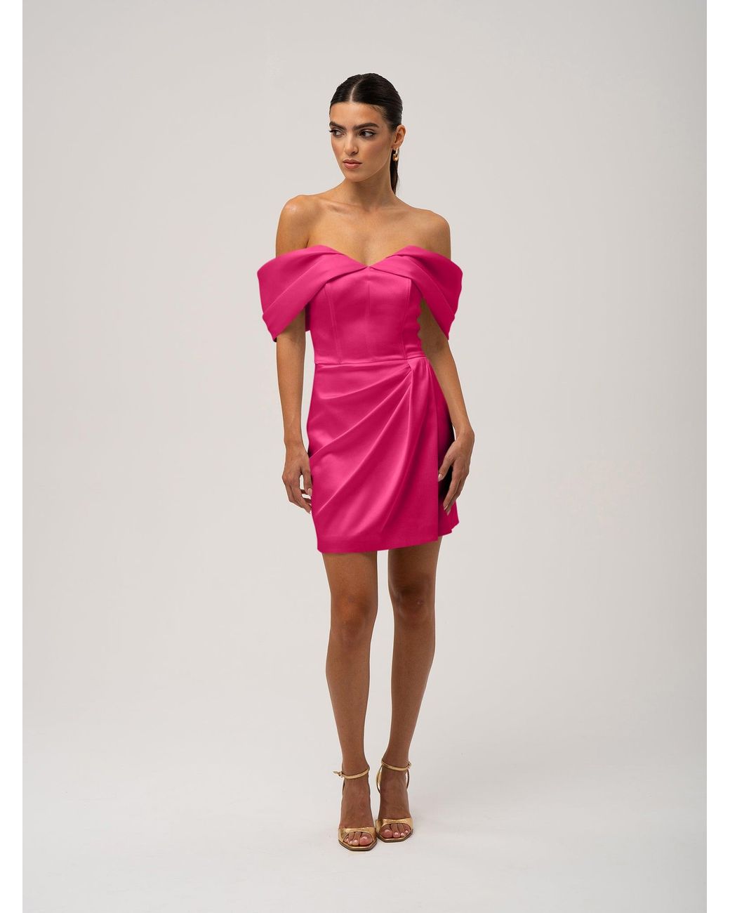 Tia Dorraine Pink Heavenly Kissed Draped Satin Mini Dress