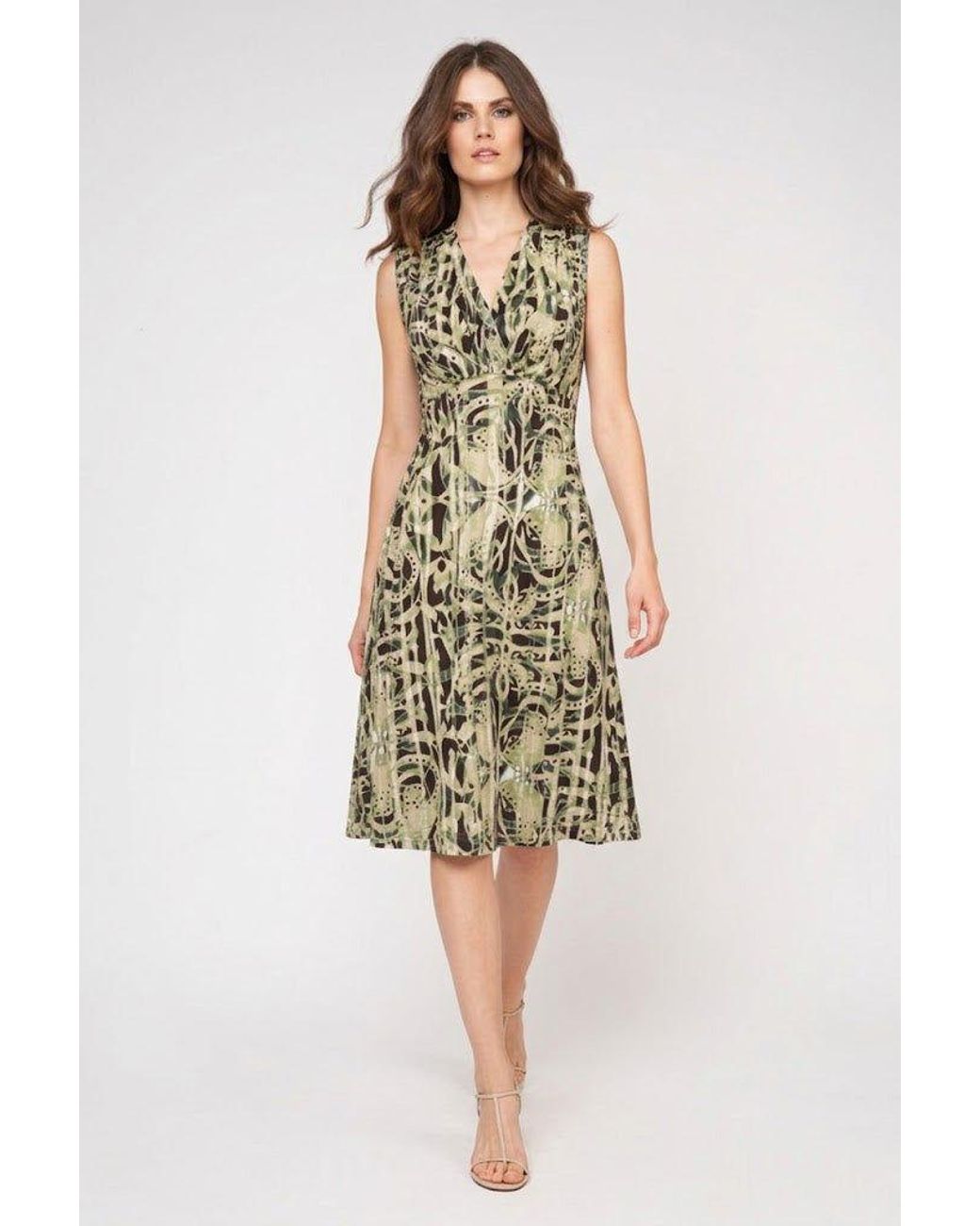 Conquista Green Artistic Wrap-Front Midi Dress With Abstract Print