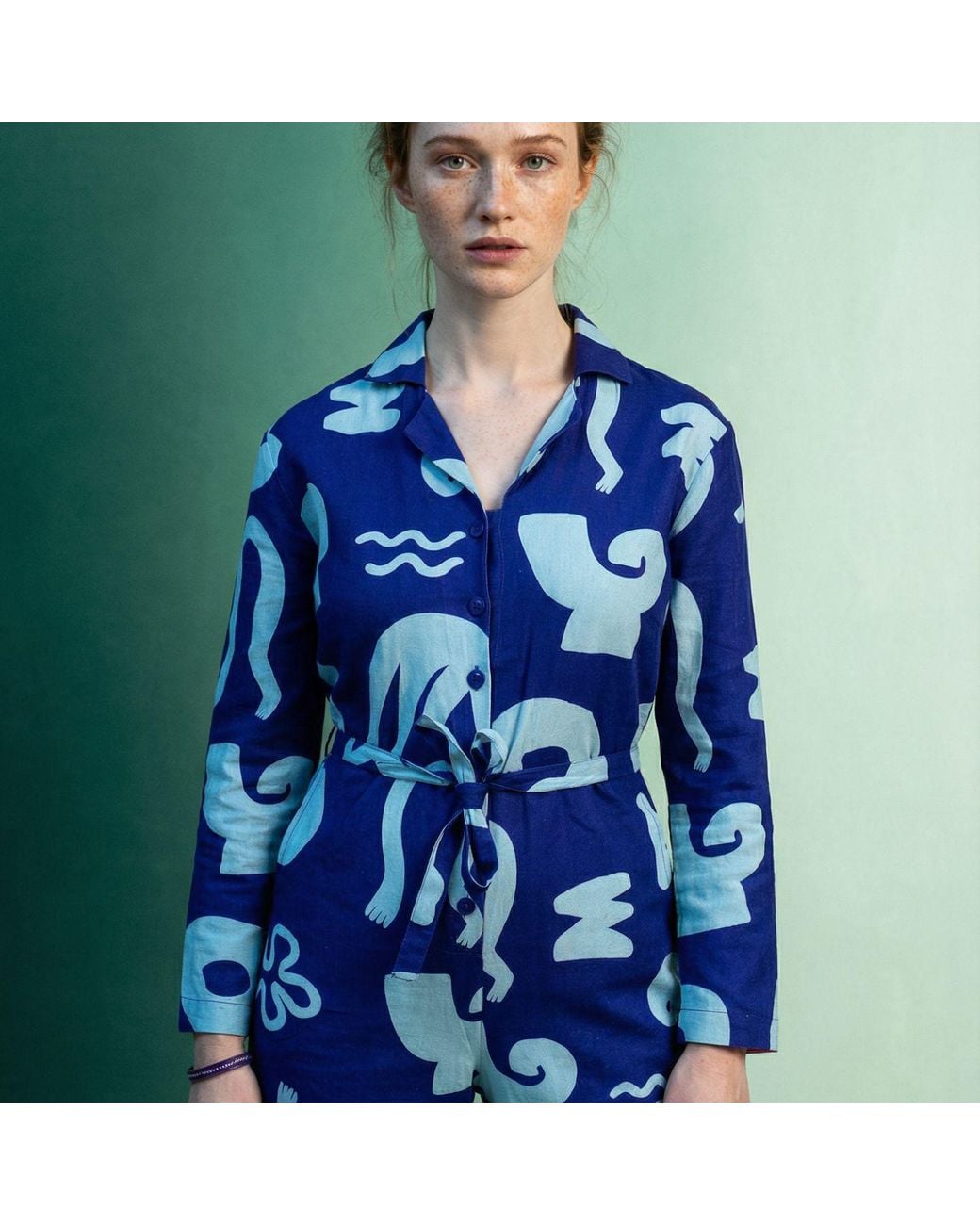 Wild Clouds Blue Organic Cotton & Linen Jumpsuit