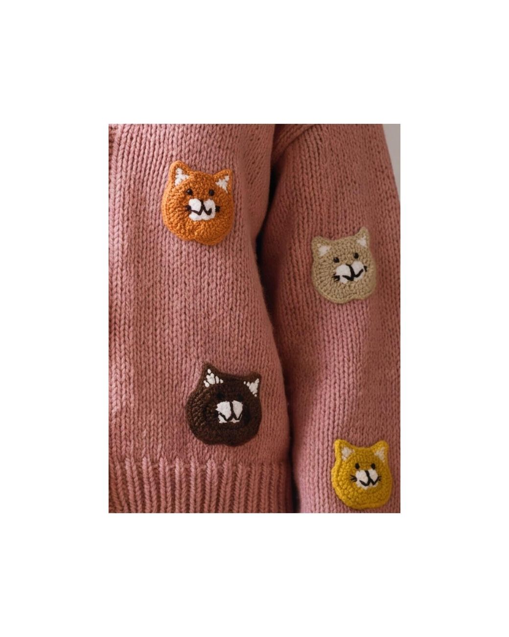Ana Chic Pink Cat Motif Handmade Knitted Cardigan