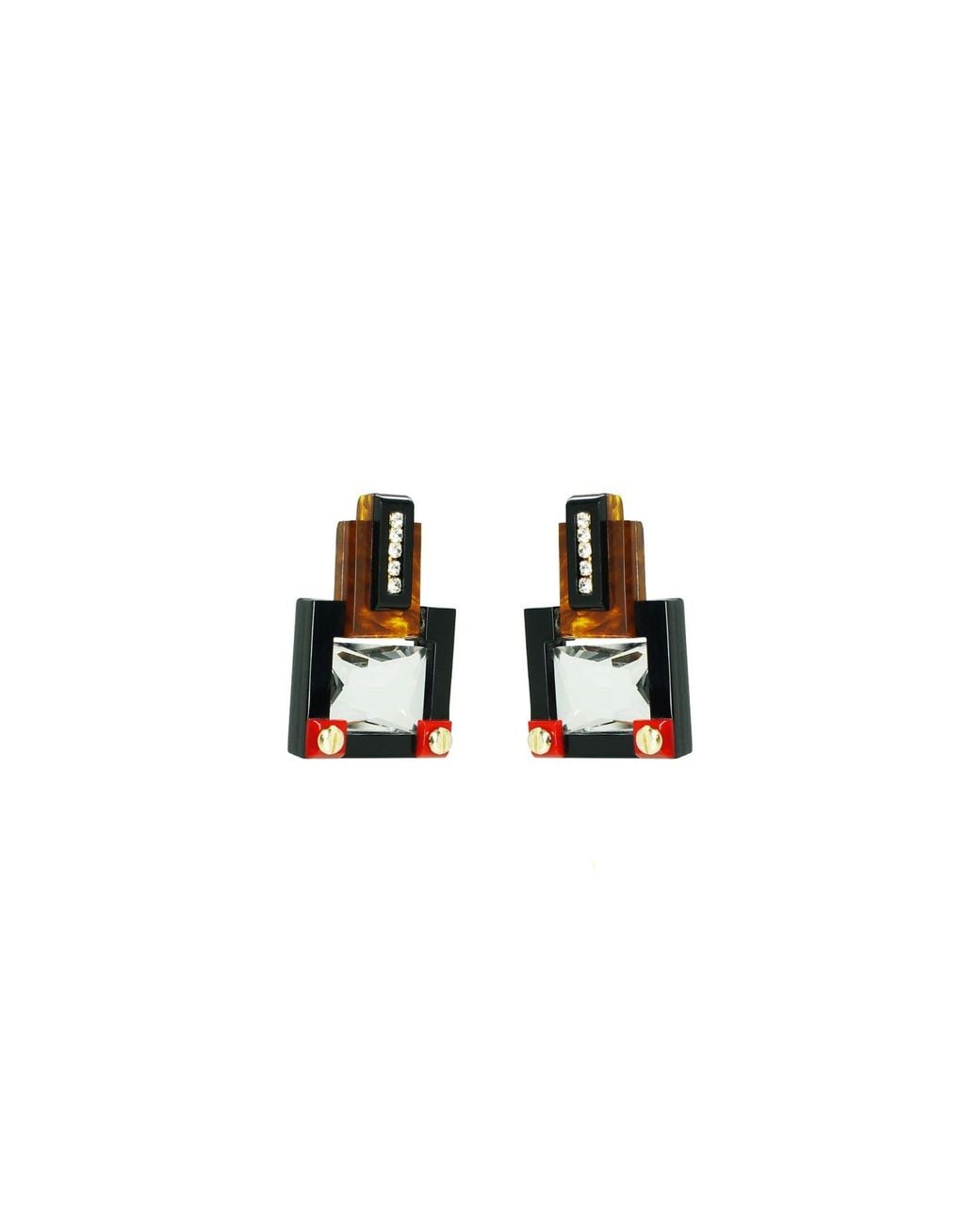 Gissa Bicalho Brown Handmade Acrylic Earring M Deco Rectangular Cut Stone Caramel Granite