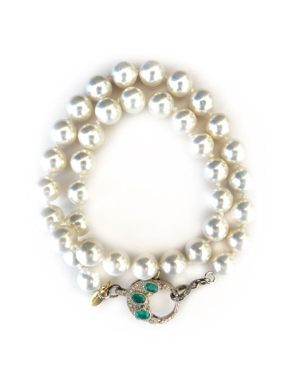 Persia Dona Jewelry Metallic Pearl X Emerald Clasp Necklace