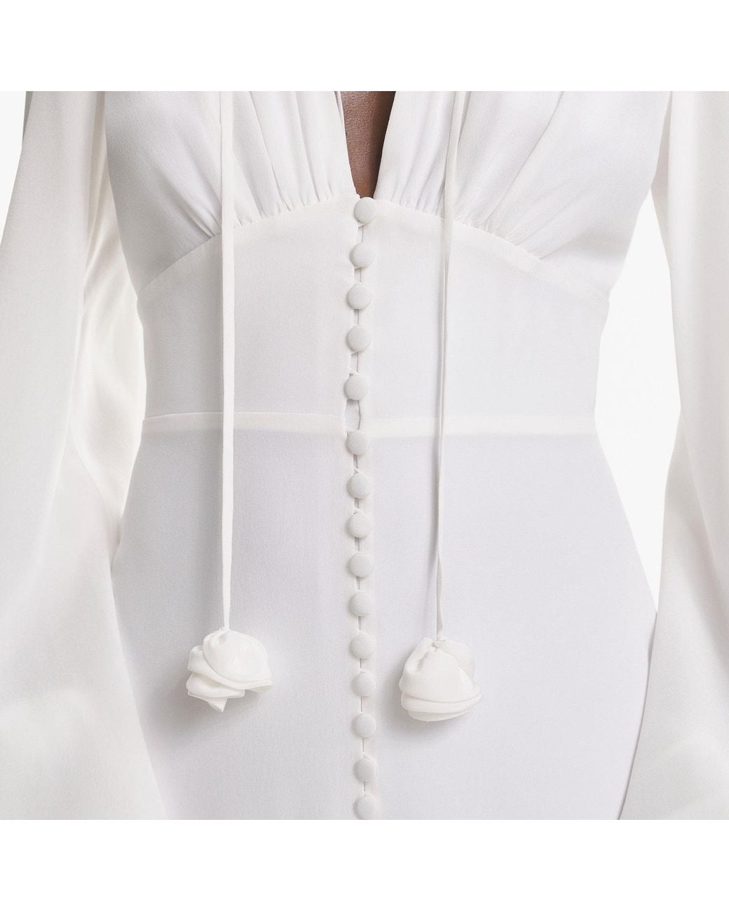 Lita Couture White Ample-Sleeve Maxi Silk Dress