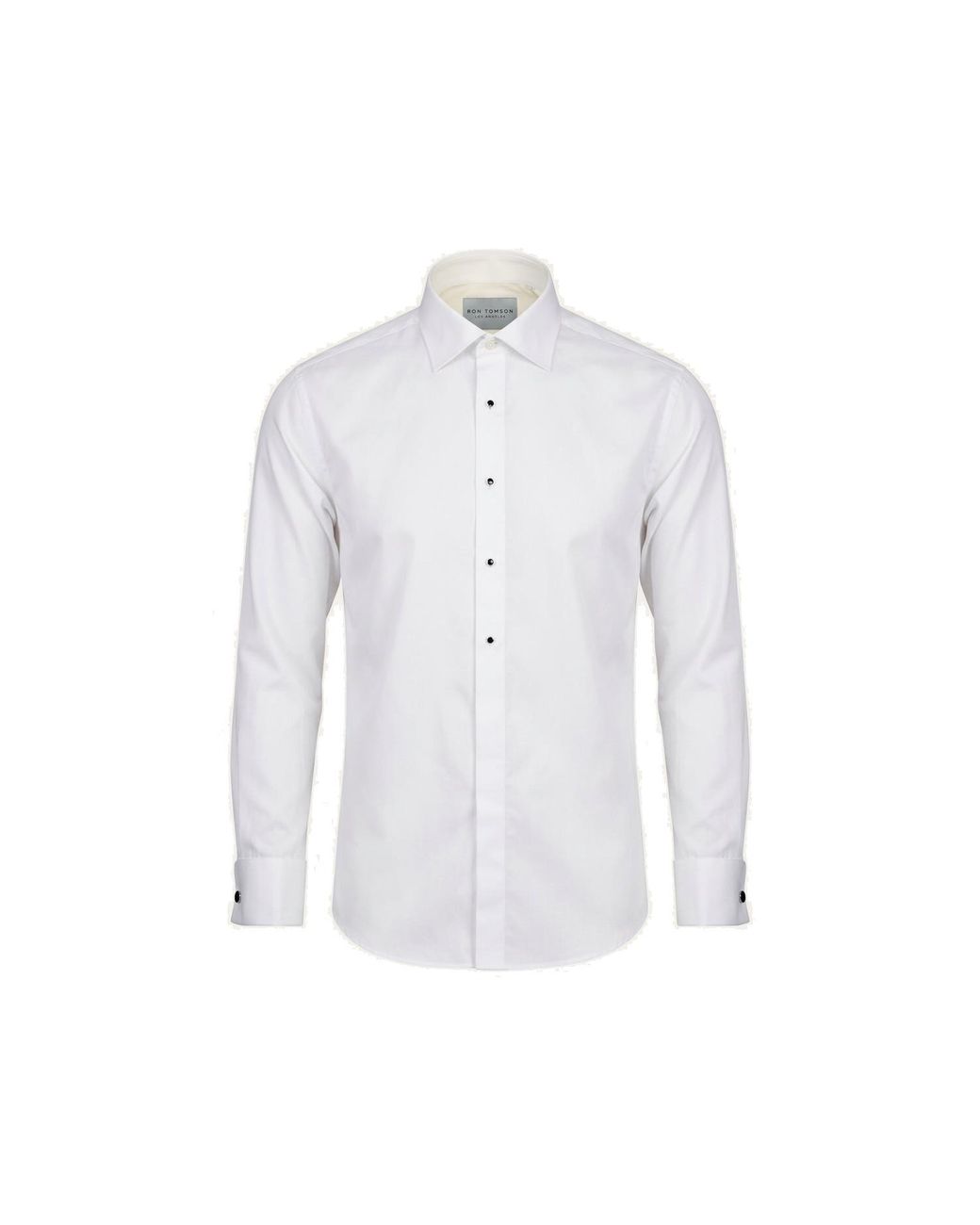 Ron Tomson White Pure Cotton Classic Collar Stud Button French Cuff Tuxedo Shirt for men