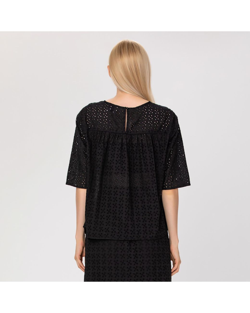 Smart and Joy Black Eyelet Cotton Lace Loose Blouse