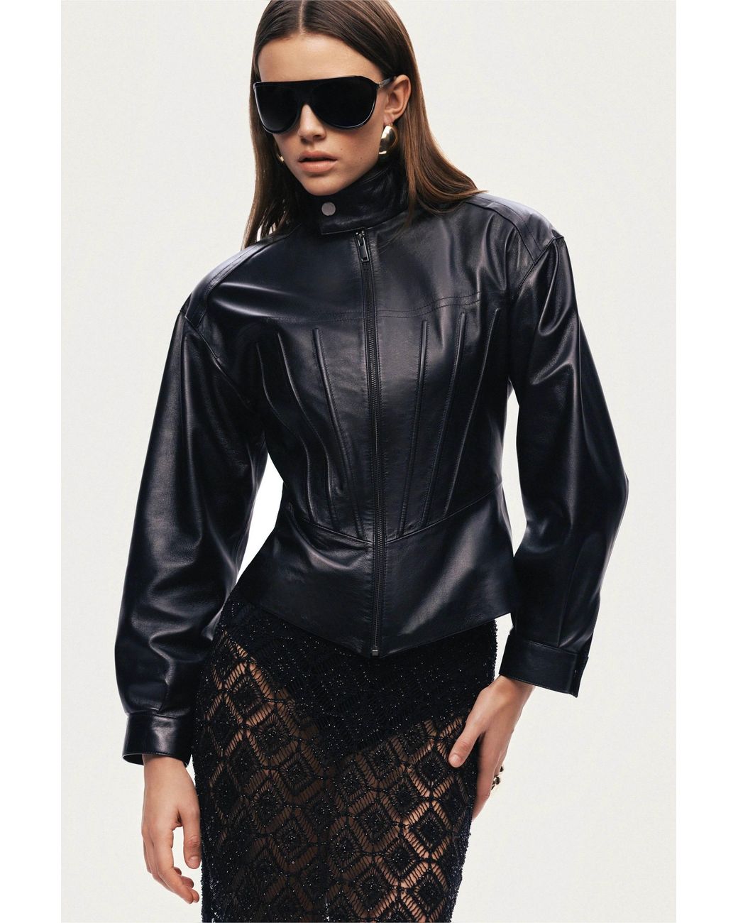 Nocturne Black Zip-Front Fitted Leather Jacket