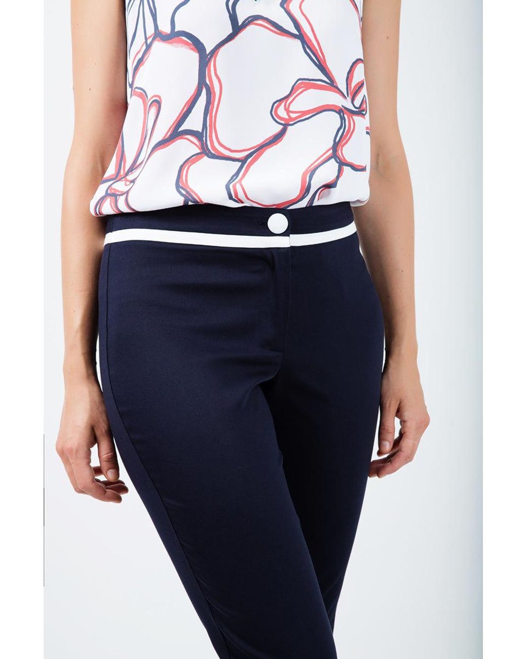 Conquista Blue Fitted Pants With Contrast Stripe