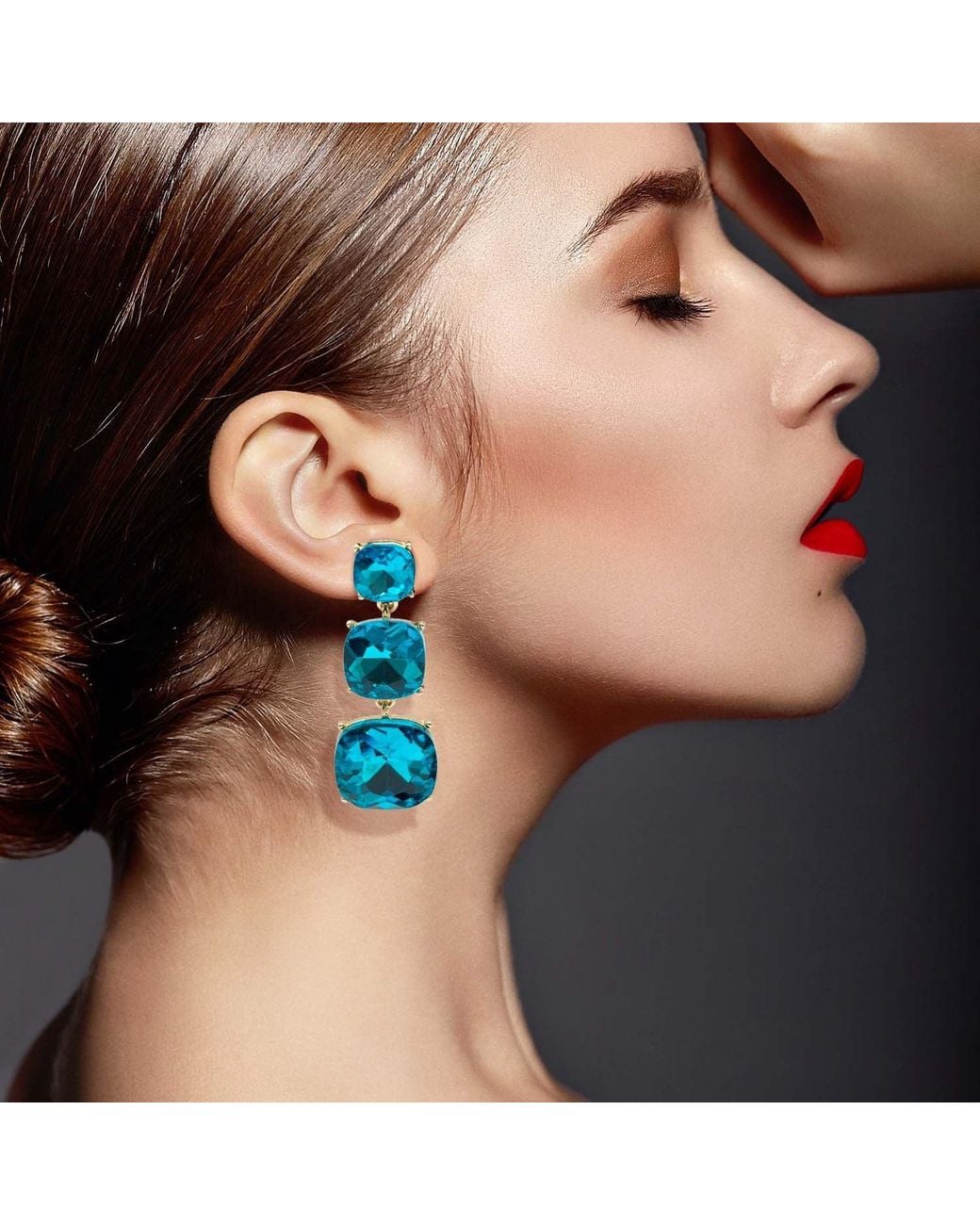Michael Nash Jewelry Blue Mackenzie Triple Cushion Shape Drop Earrings