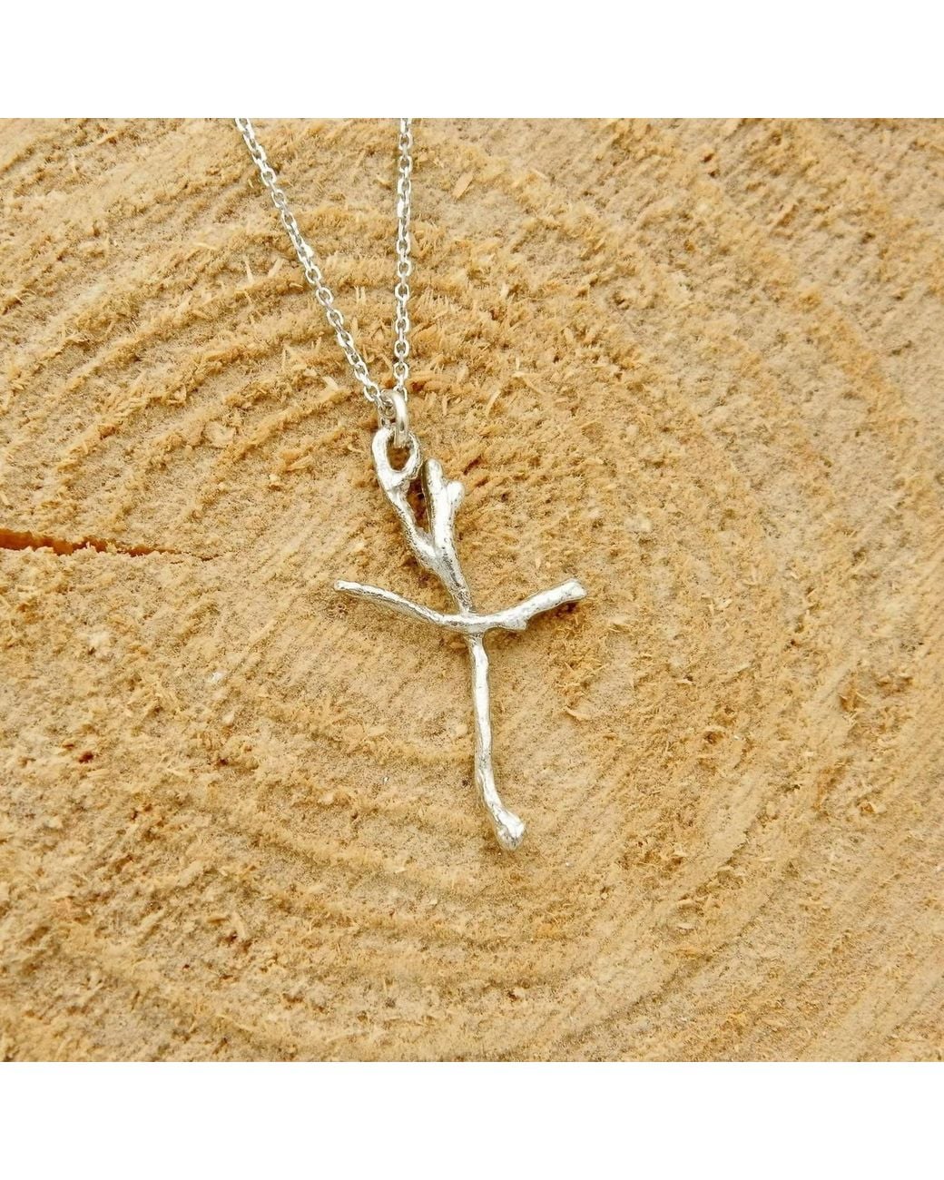 Mother Nature Jewelry Metallic Jasmine Cross Necklace, Handmade Minimalist Branch Pendant
