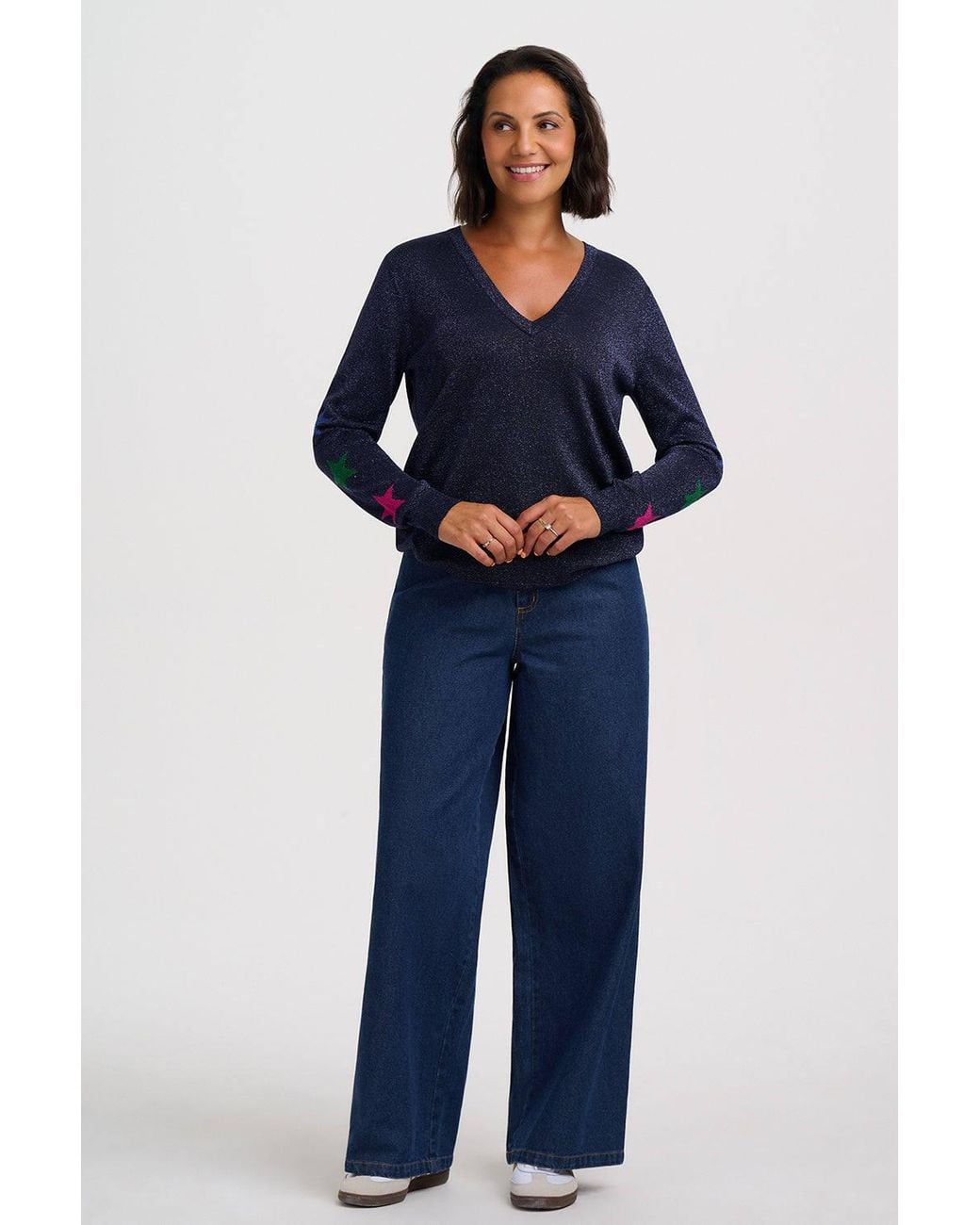 Sweater Making Machine Sugarhill Marcella Sparkly V-Neck Sweater Stars in Blue | Lyst