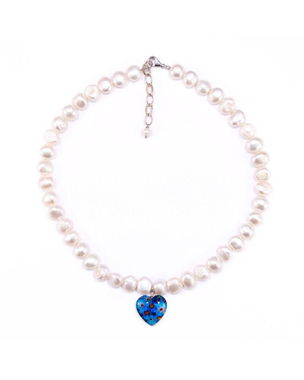 Mineralgems•Studio Blue Pearl Necklace With Heart Pendant