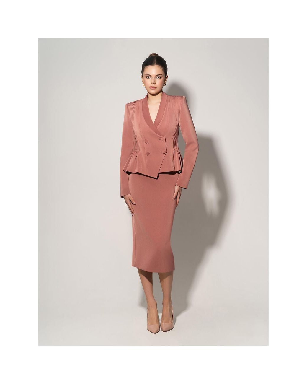 Tia Dorraine Pink Double-Breasted Blazer With Pleated Details