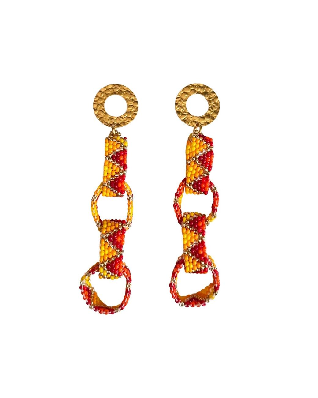 Iliana Arrazola Orange Bold Chunky Link, Dangle Earrings, And, Glass Beads, Beaded Jewelry