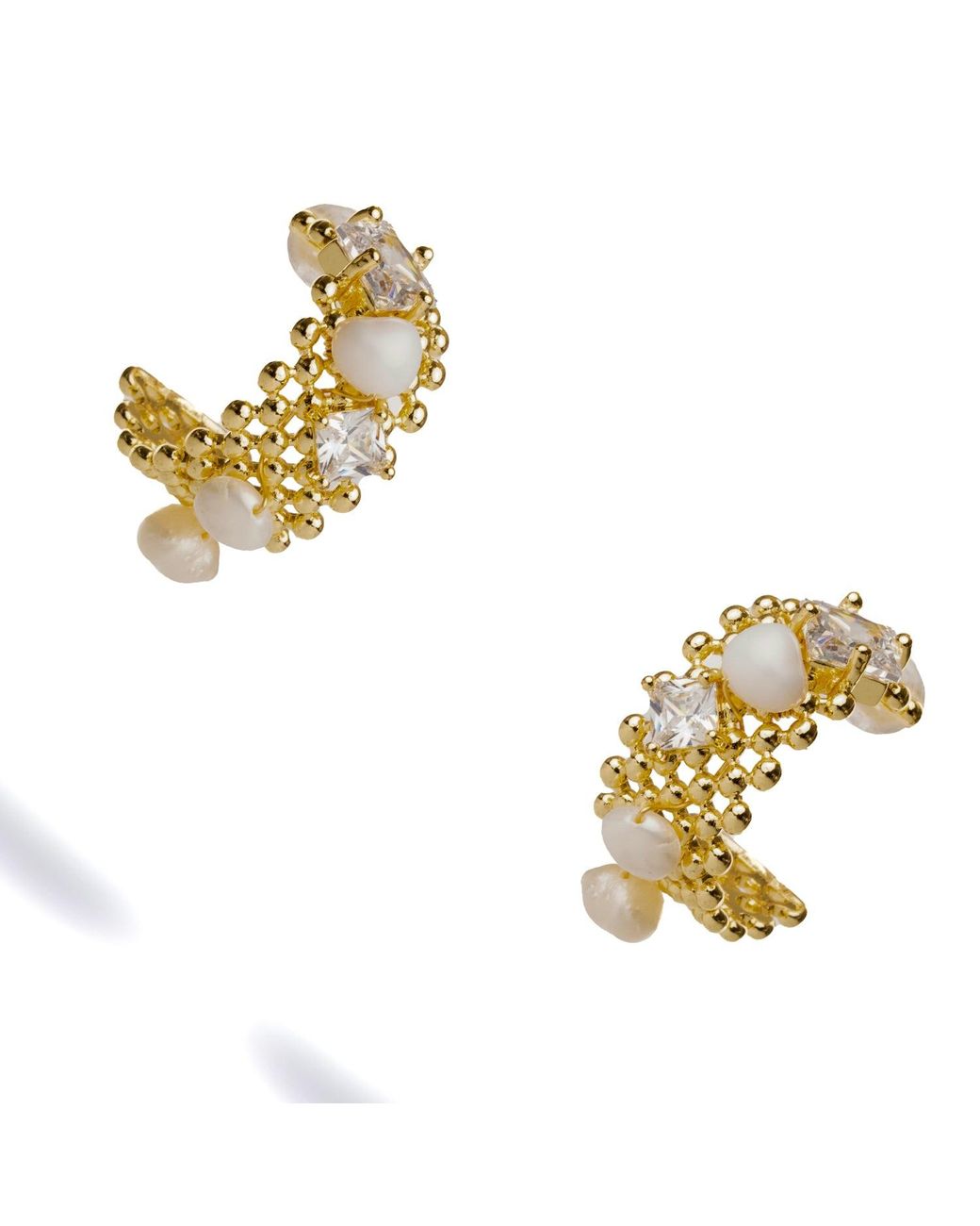 Ebru Jewelry Metallic Pearl & Diamond Filigree Hoop Statement Earrings