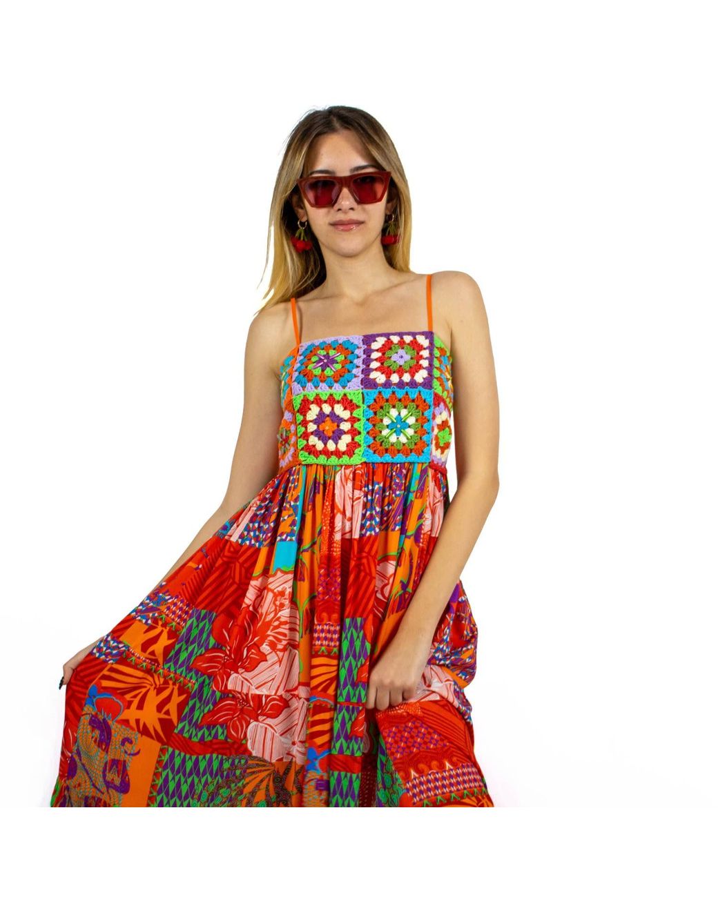 Lalipop Design Red Handmade Crochet Top Viscose Maxi Dress